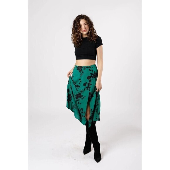 Band of the Free BOG Skirt Small Etta Emerald Green Floral Midi Front Slit NWT - Picture 2 of 11